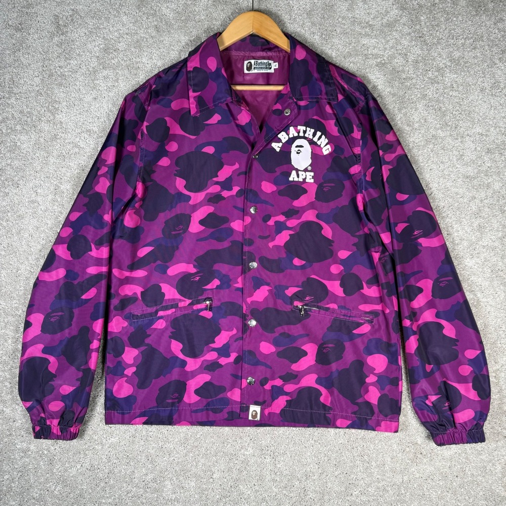A Bathing Ape BAPE Purple Color Camo Coaches Jacket Mens XL Ape Head Logo